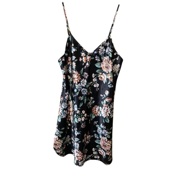 Vintage Dentelle Satin Floral Black Slip Dress night gown medium USA made - Picture 2 of 9